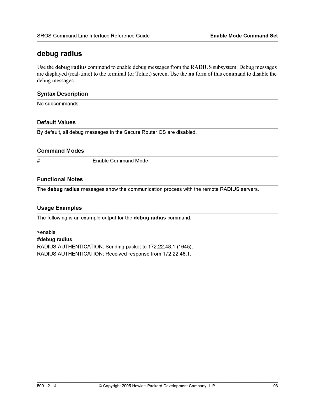 HP 7000 dl Router manual Debug radius, #debug radius 