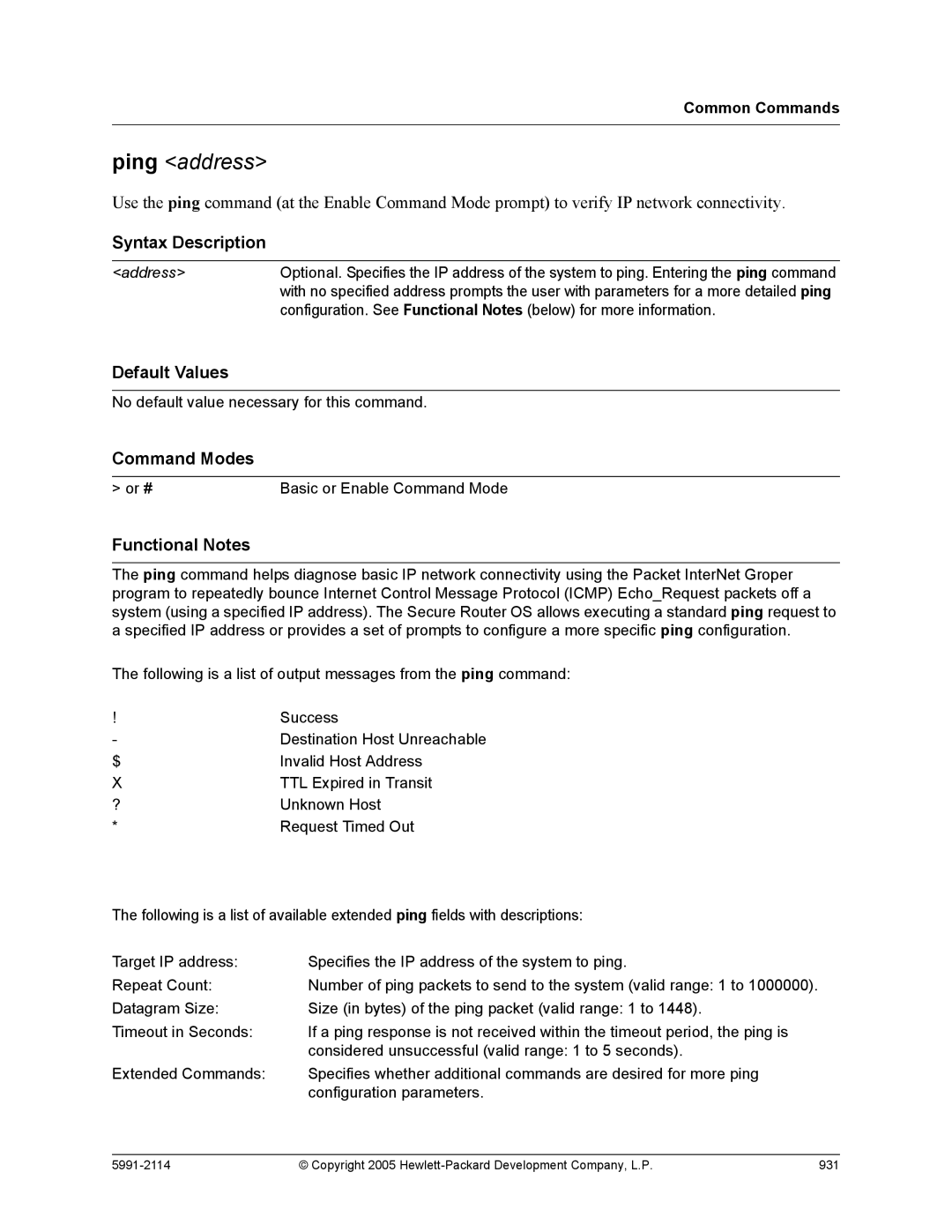 HP 7000 dl Router manual Copyright 2005 Hewlett-Packard Development Company, L.P 931 