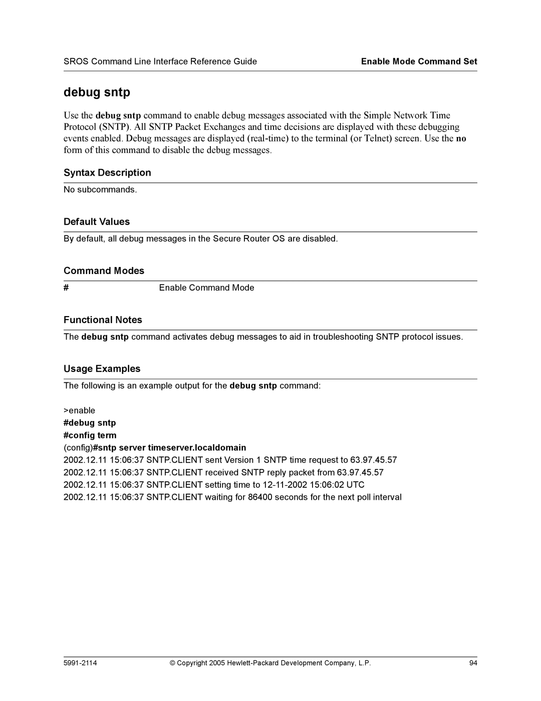 HP 7000 dl Router manual Debug sntp 