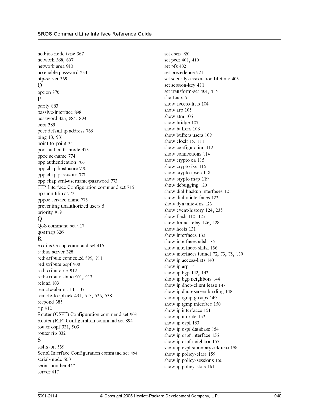 HP 7000 dl Router manual Copyright 2005 Hewlett-Packard Development Company, L.P 940 