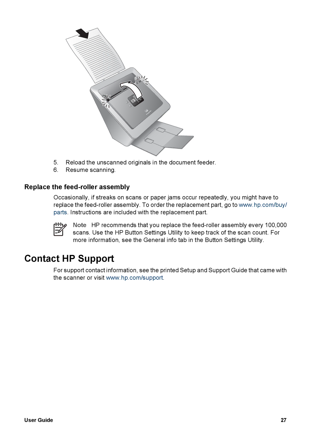 HP 7000 Document manual Contact HP Support, Replace the feed-roller assembly 