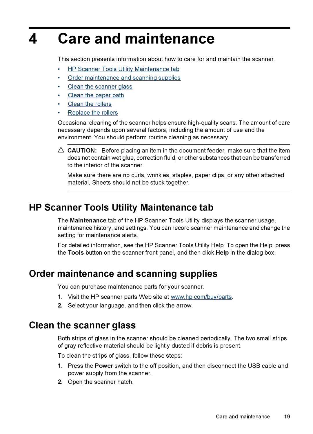 HP 7000 Sheet-feed Care and maintenance, HP Scanner Tools Utility Maintenance tab, Order maintenance and scanning supplies 