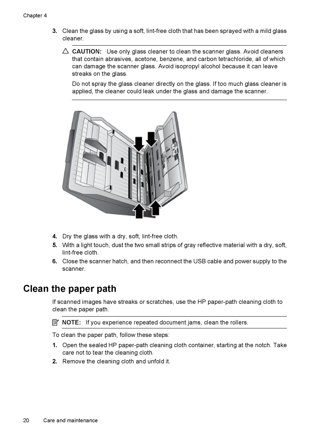 HP 7000 Sheet-feed manual Clean the paper path 