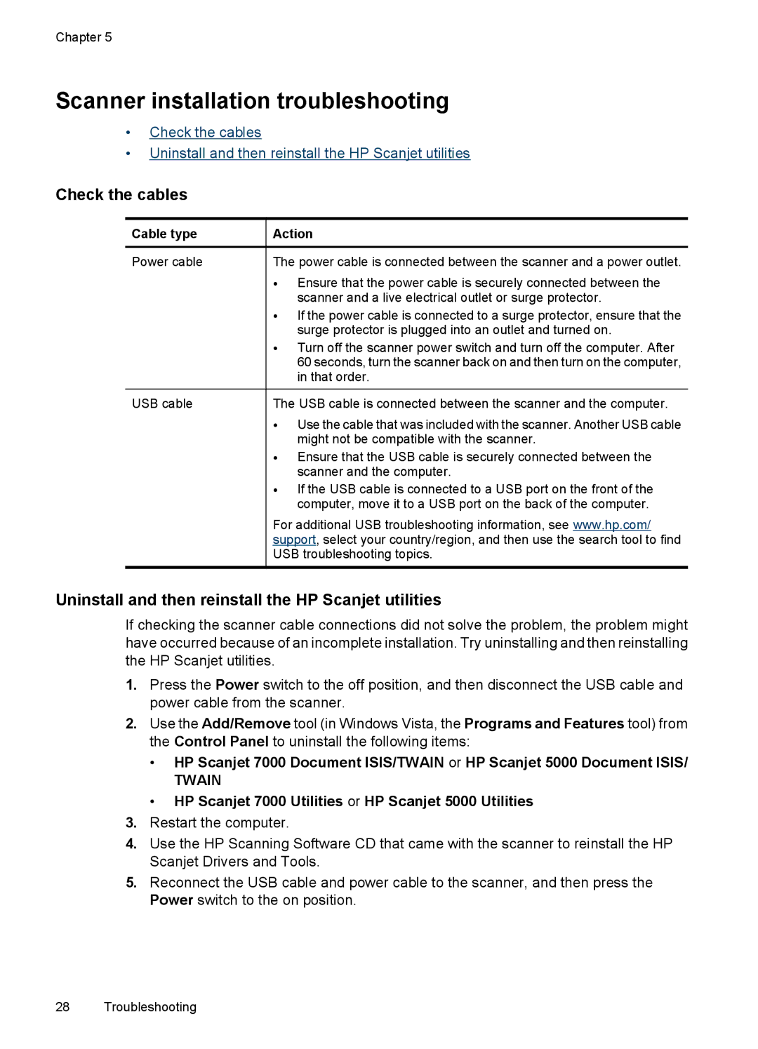 HP 7000 Sheet-feed manual Scanner installation troubleshooting, Check the cables 