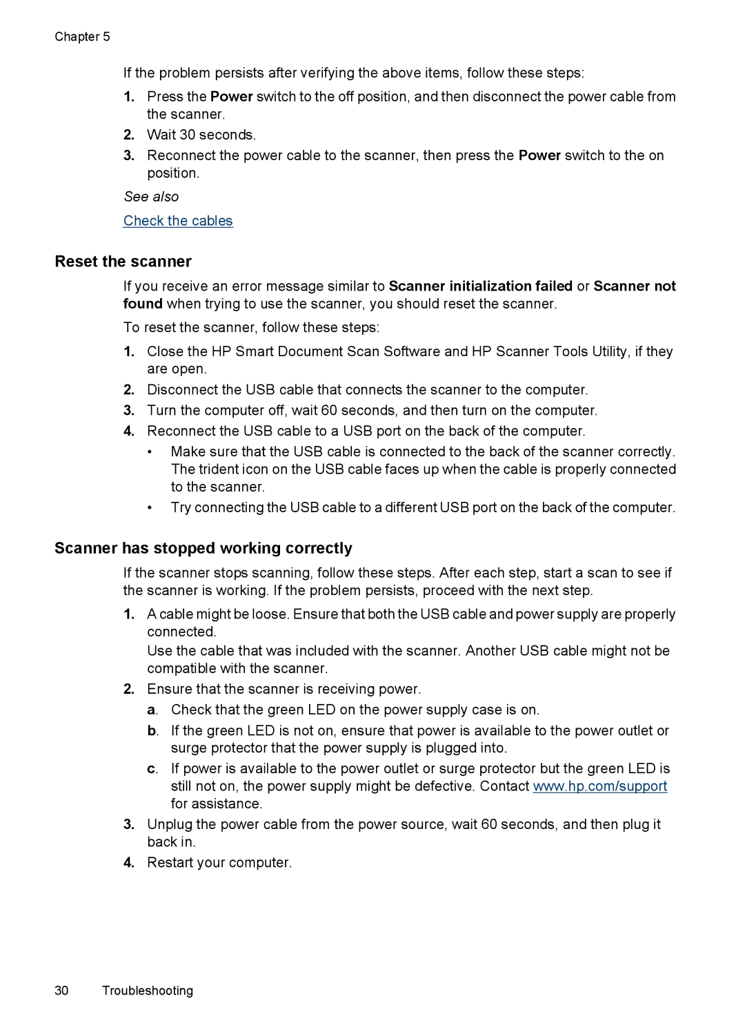 HP 7000 Sheet-feed manual Reset the scanner, Scanner has stopped working correctly 