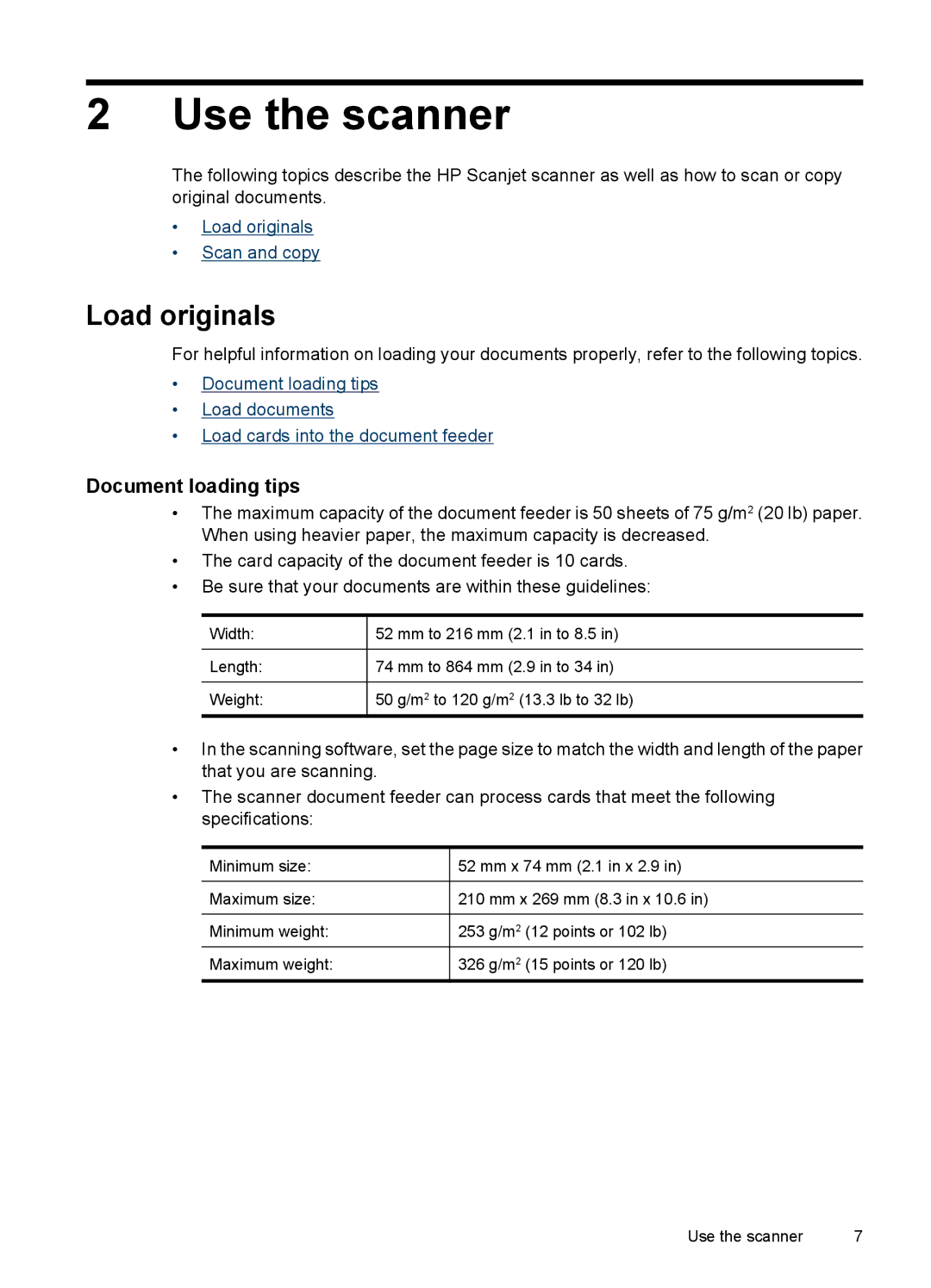 HP 7000 Sheet-feed manual Use the scanner, Load originals, Document loading tips 