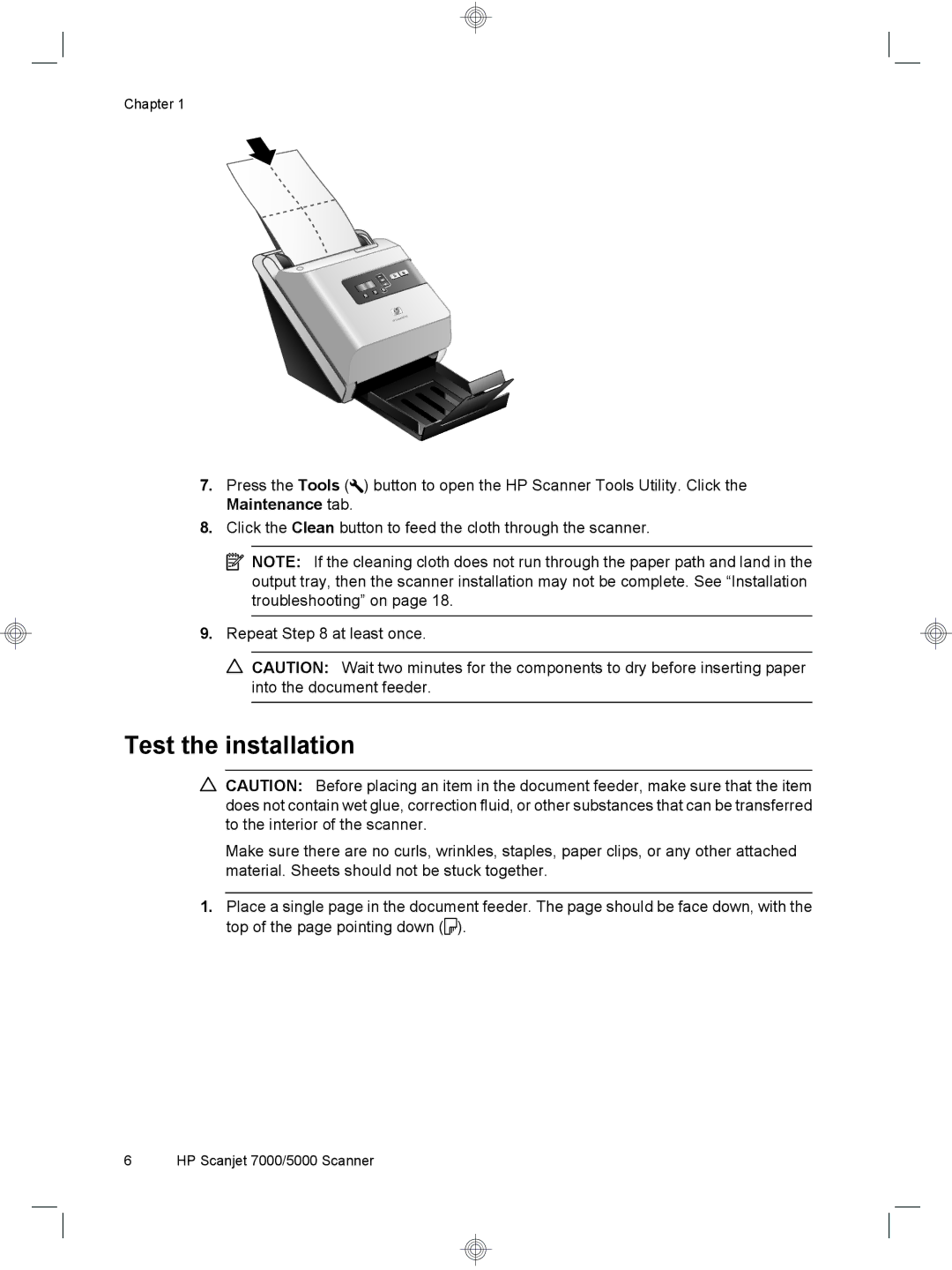 HP 7000 Sheet-feed manual Test the installation 