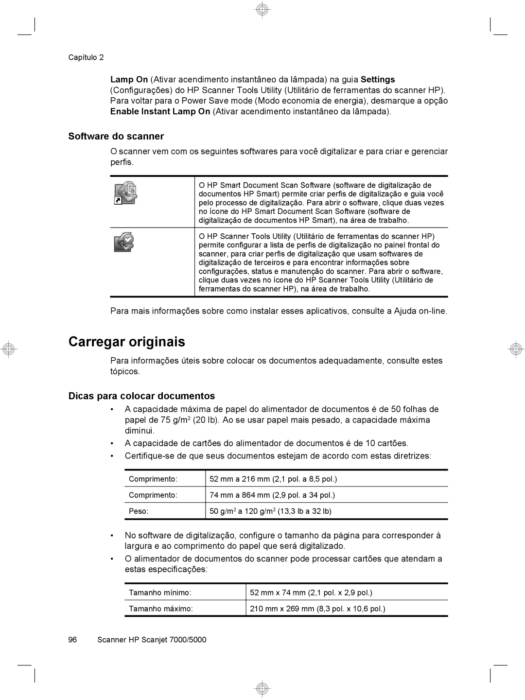 HP 7000 Sheet-feed manual Carregar originais, Software do scanner, Dicas para colocar documentos 