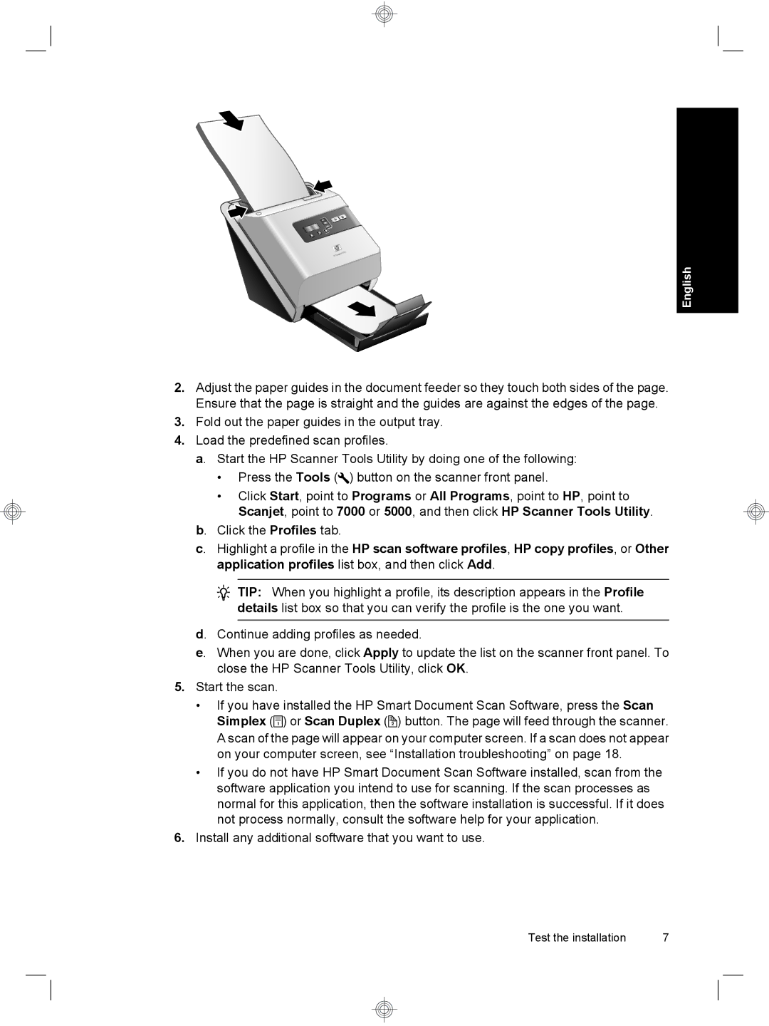 HP 7000 Sheet-feed manual Test the installation 