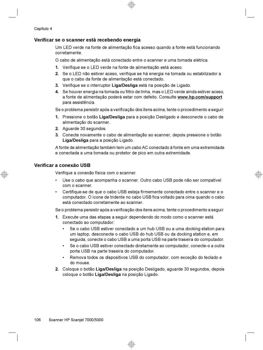 HP 7000 Sheet-feed manual Verificar se o scanner está recebendo energia, Verificar a conexão USB 