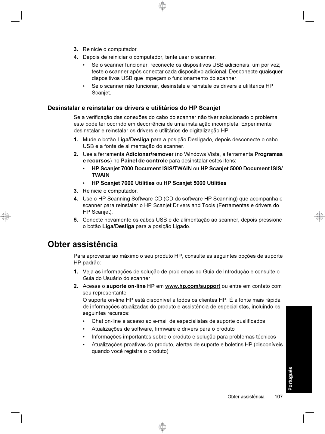 HP 7000 Sheet-feed manual Obter assistência, HP Scanjet 7000 Utilities ou HP Scanjet 5000 Utilities 