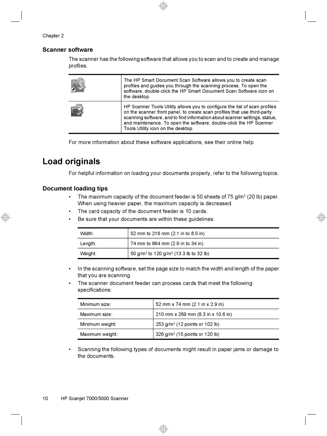 HP 7000 Sheet-feed manual Load originals, Scanner software, Document loading tips 