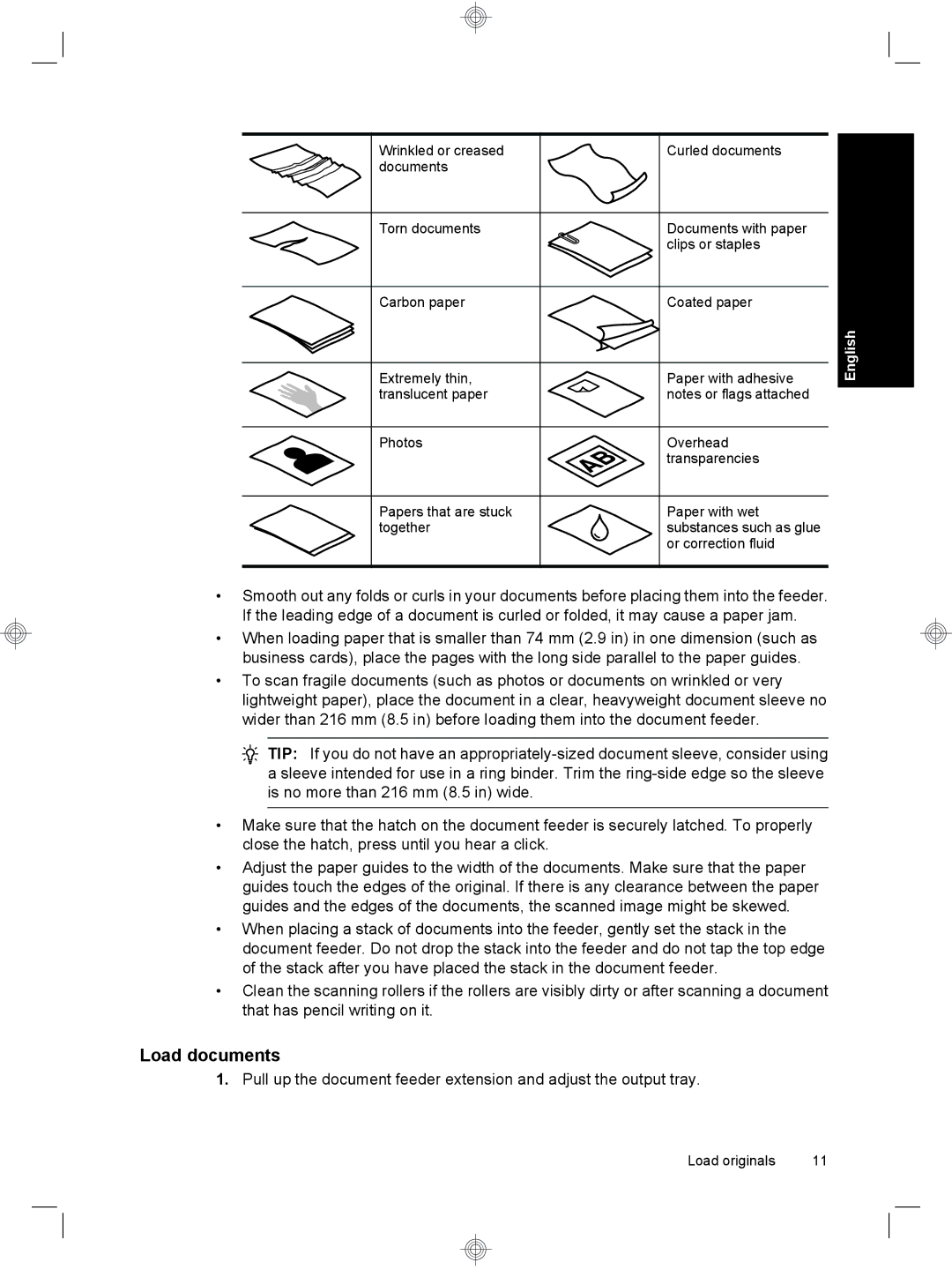 HP 7000 Sheet-feed manual Load documents 