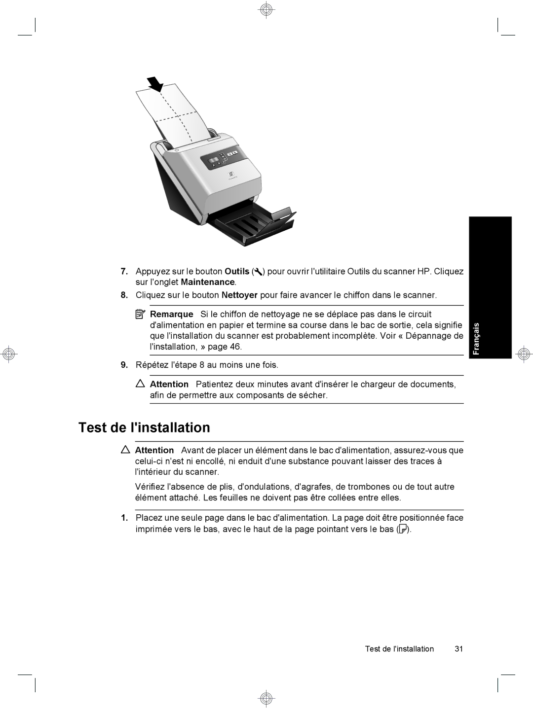 HP 7000 Sheet-feed manual Test de linstallation 