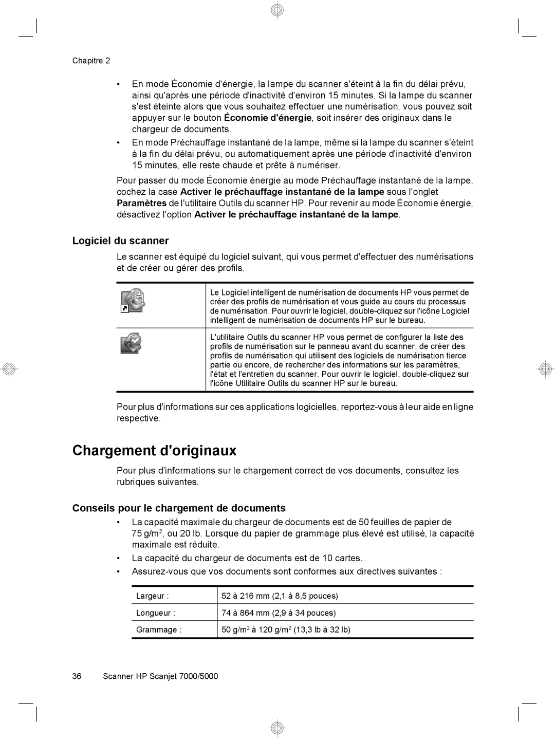 HP 7000 Sheet-feed manual Chargement doriginaux, Logiciel du scanner, Conseils pour le chargement de documents 