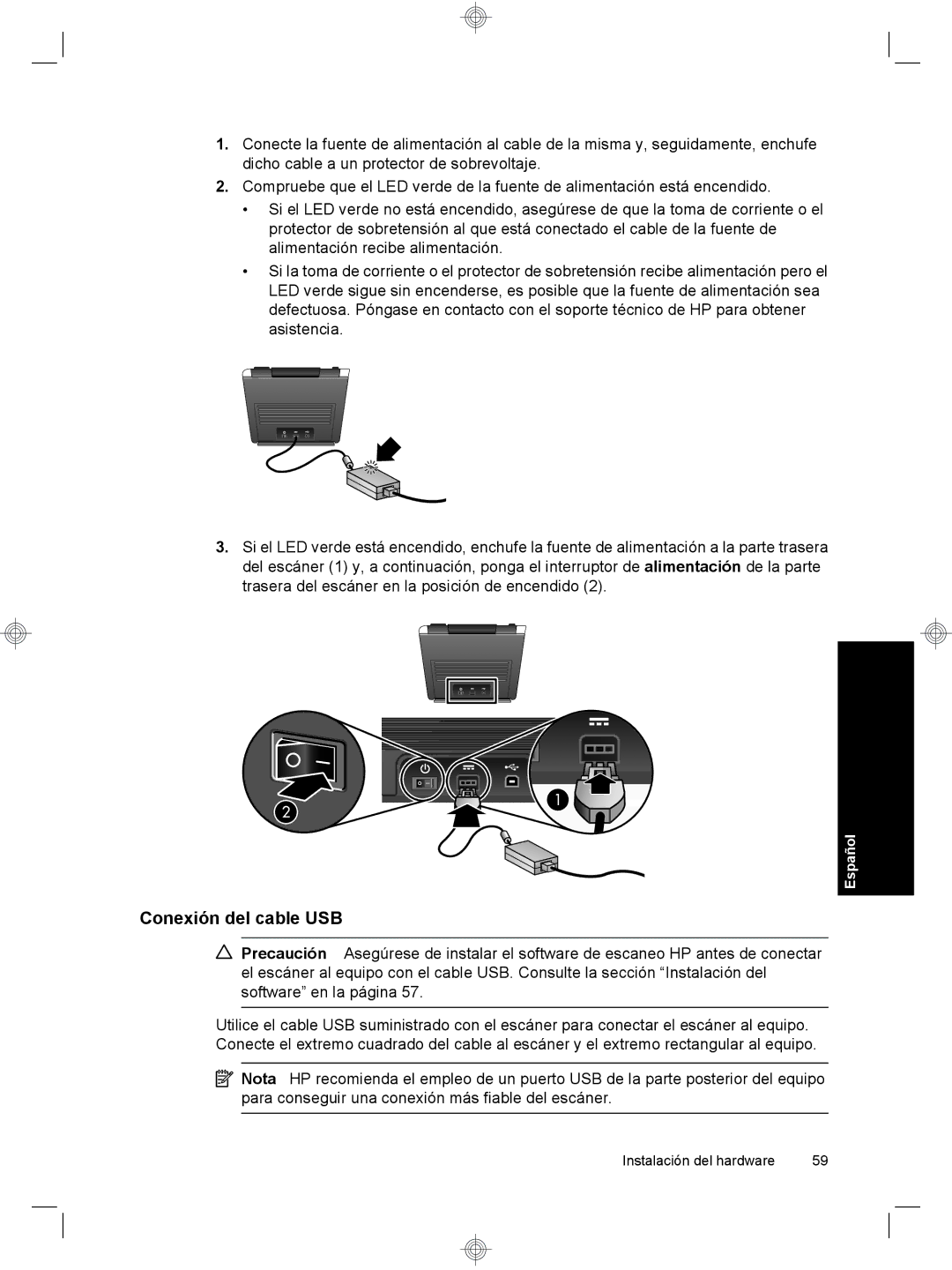 HP 7000 Sheet-feed manual Conexión del cable USB 