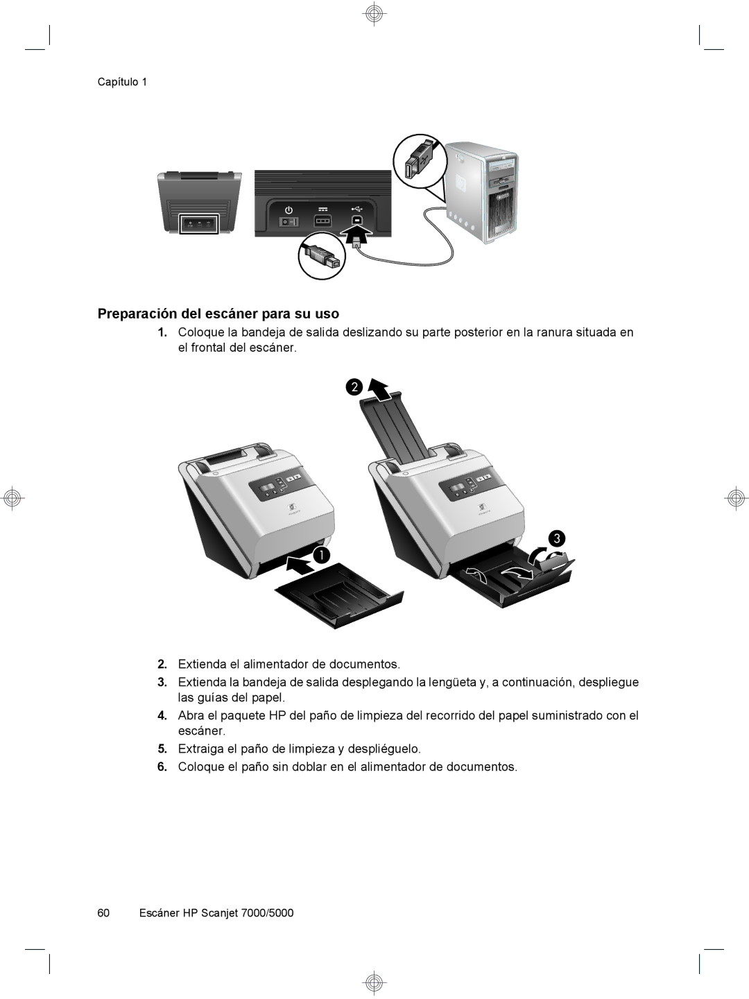 HP 7000 Sheet-feed manual Preparación del escáner para su uso 