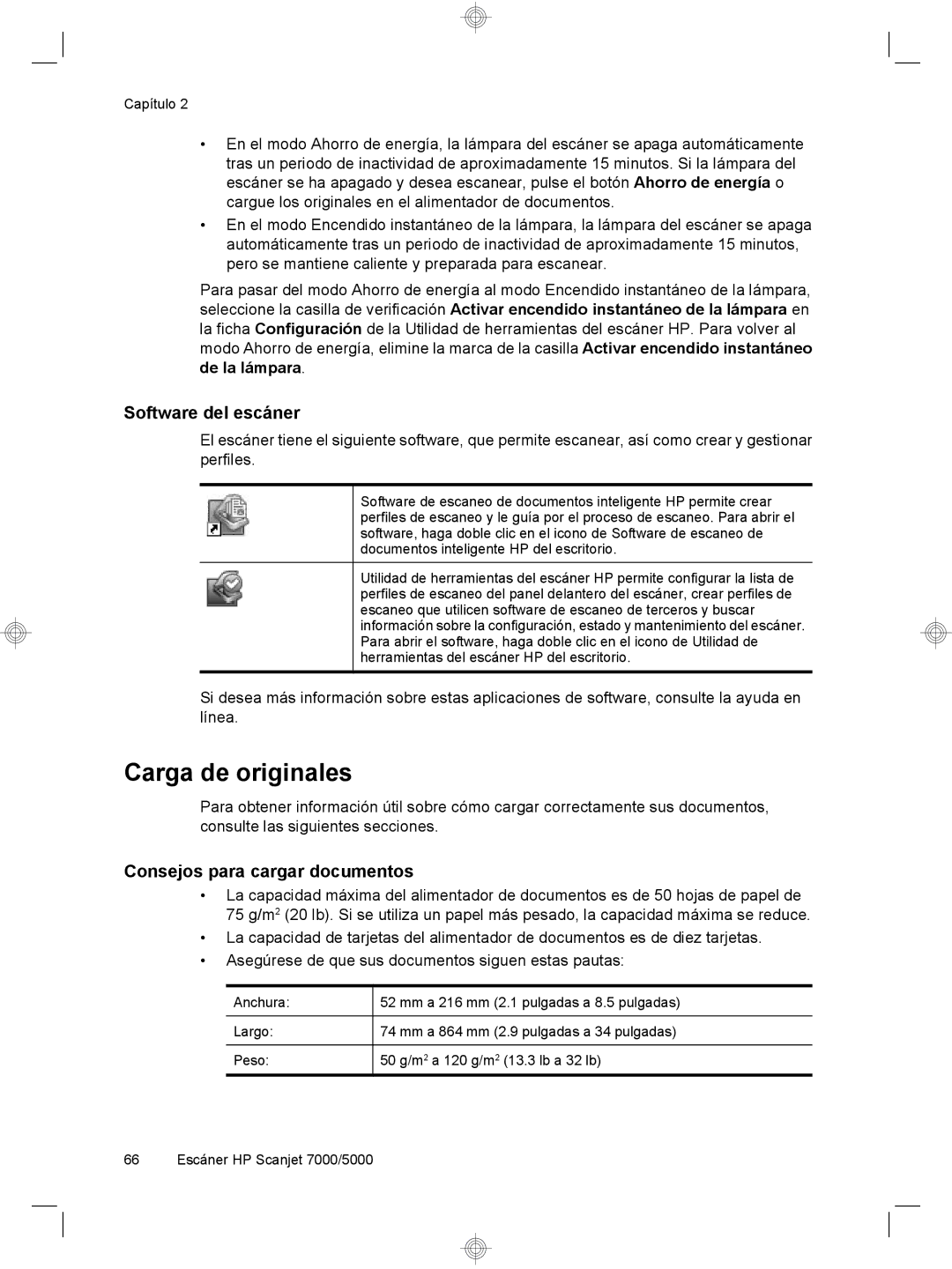 HP 7000 Sheet-feed manual Carga de originales, Software del escáner, Consejos para cargar documentos 