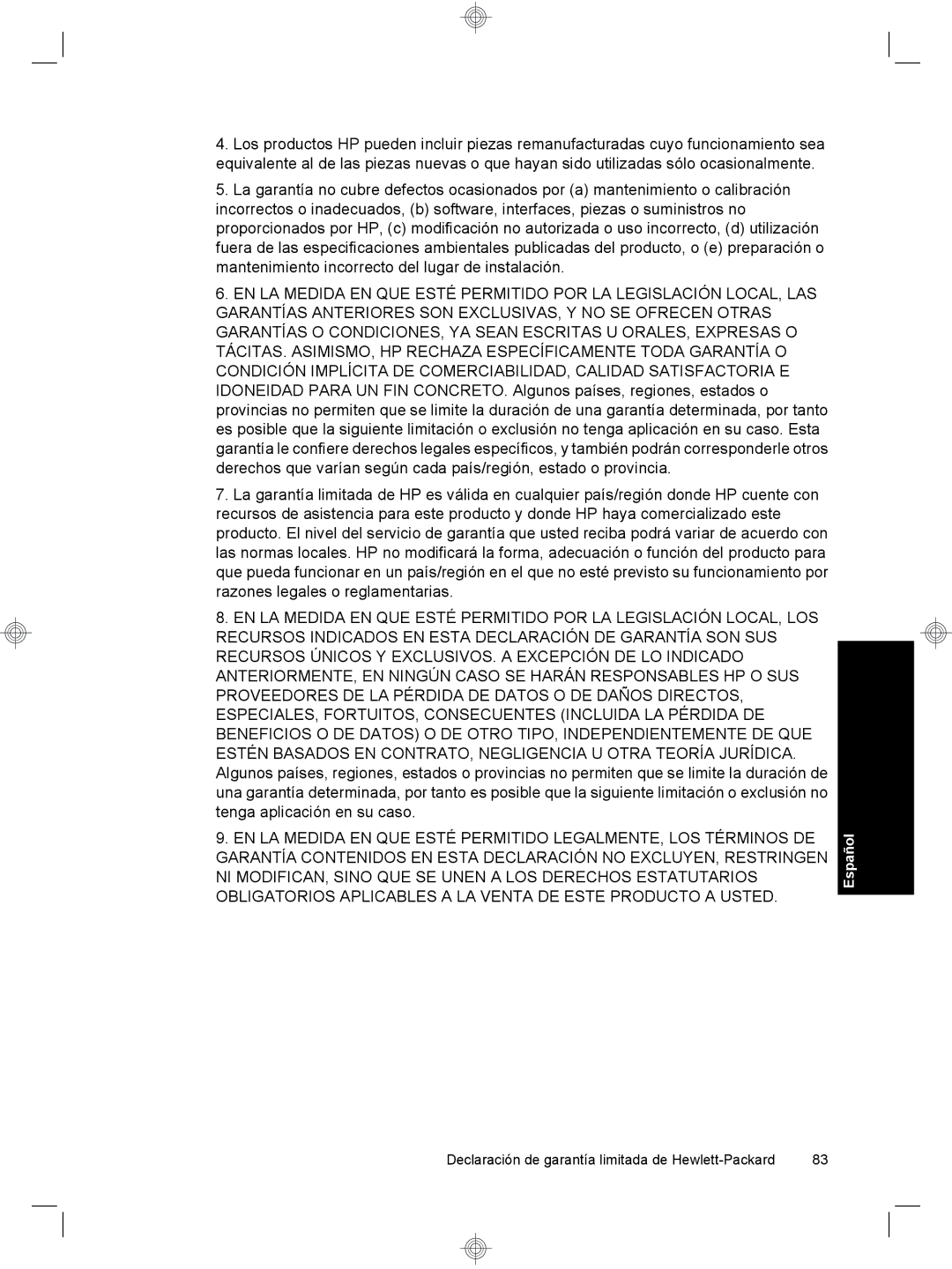 HP 7000 Sheet-feed manual Declaración de garantía limitada de Hewlett-Packard 