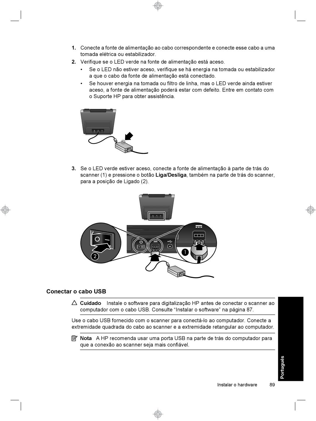 HP 7000 Sheet-feed manual Conectar o cabo USB 