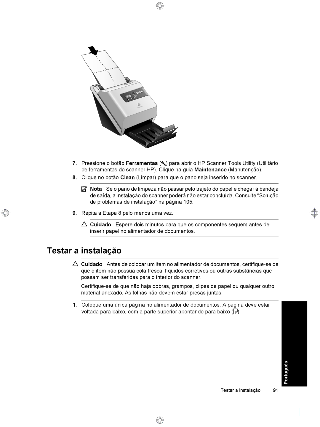 HP 7000 Sheet-feed manual Testar a instalação 