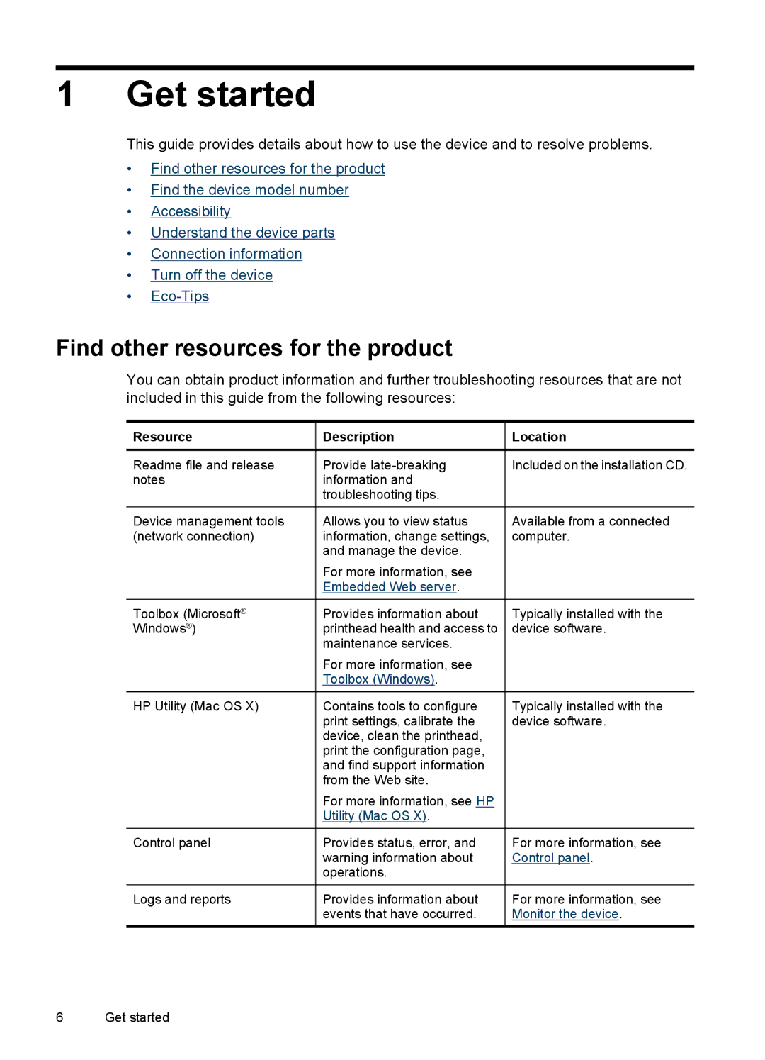 HP 7000 manual Get started, Find other resources for the product 