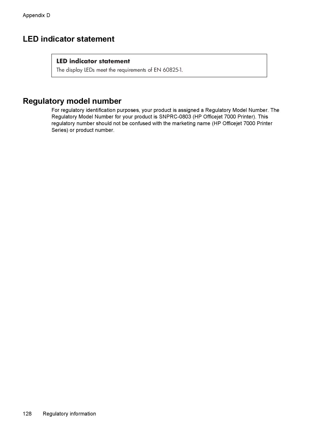 HP 7000 manual LED indicator statement 