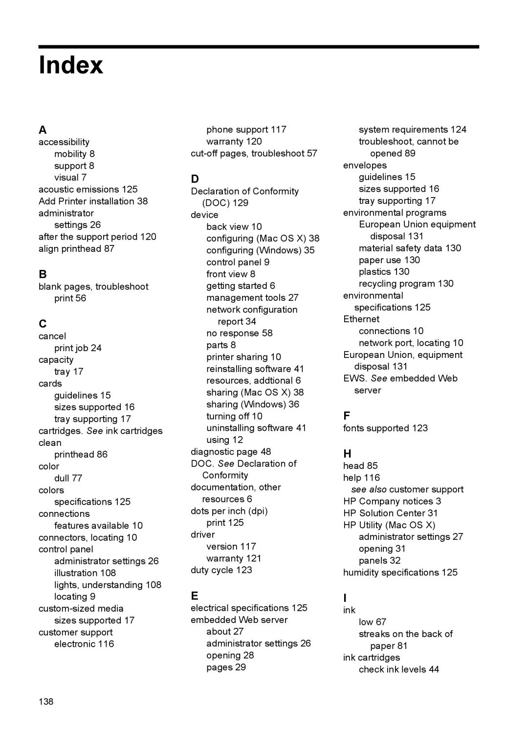 HP 7000 manual Index 