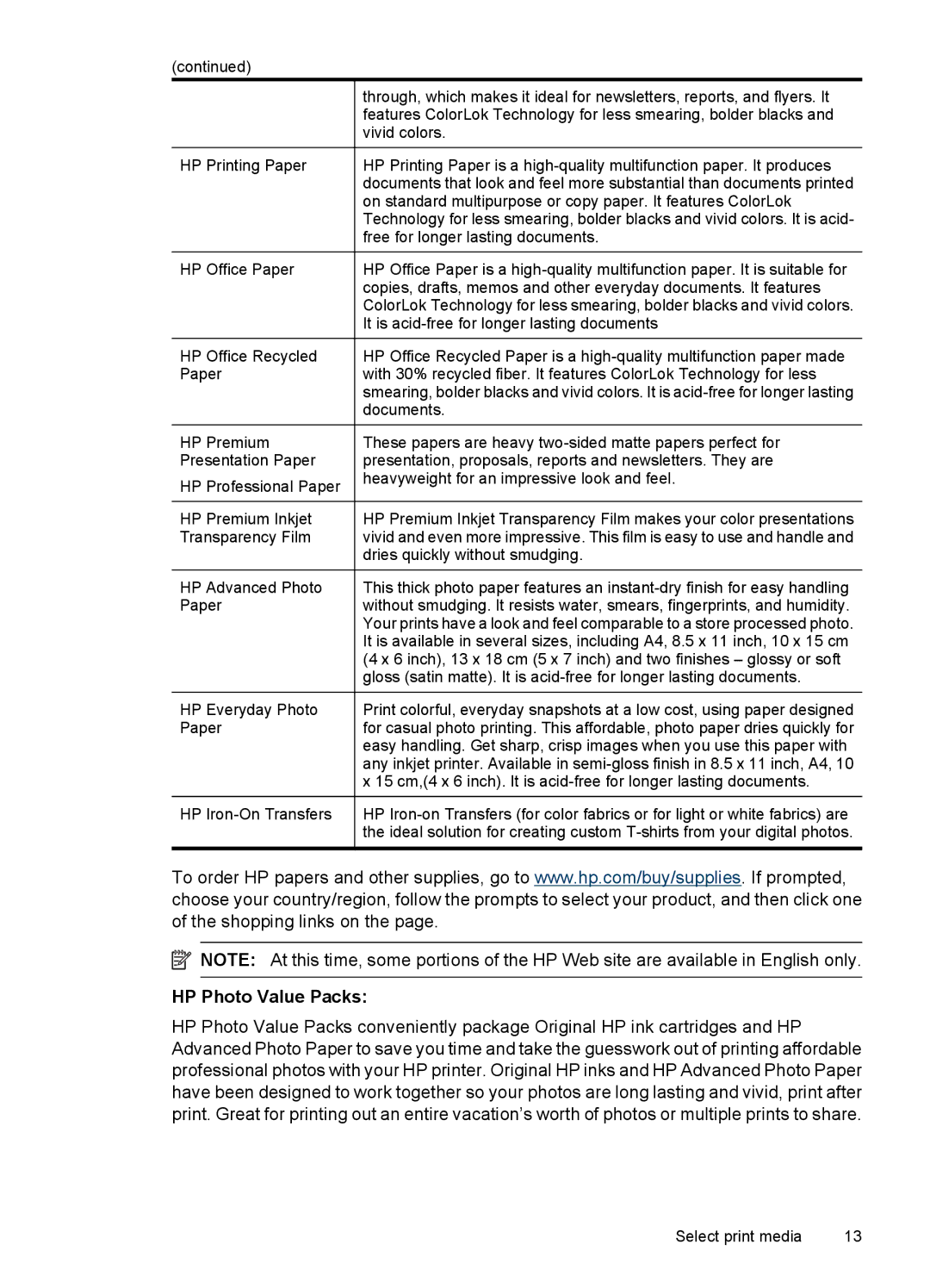 HP 7000 manual HP Photo Value Packs, Paper 