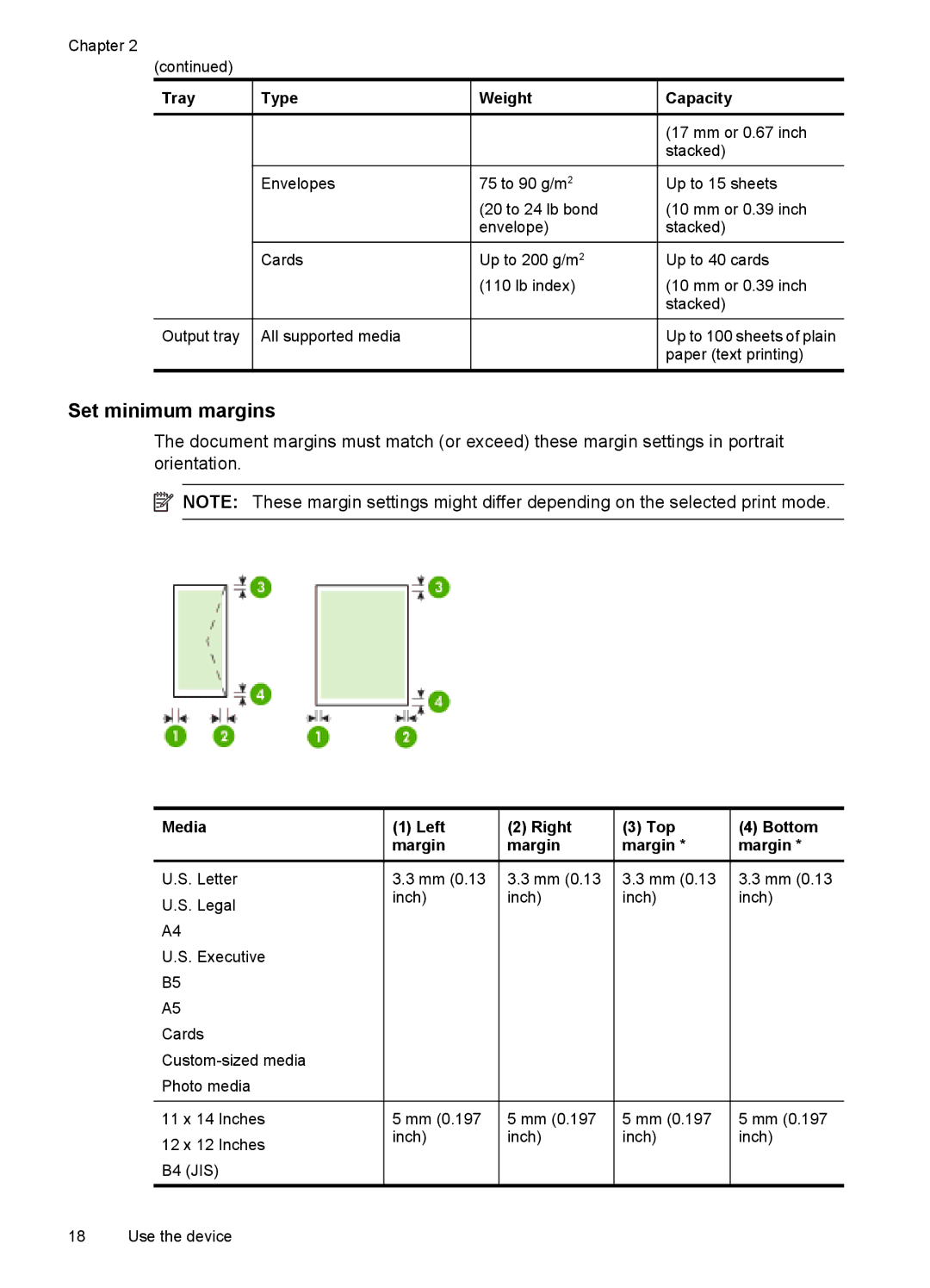 HP 7000 manual Set minimum margins, Media Left Right Top Bottom Margin 