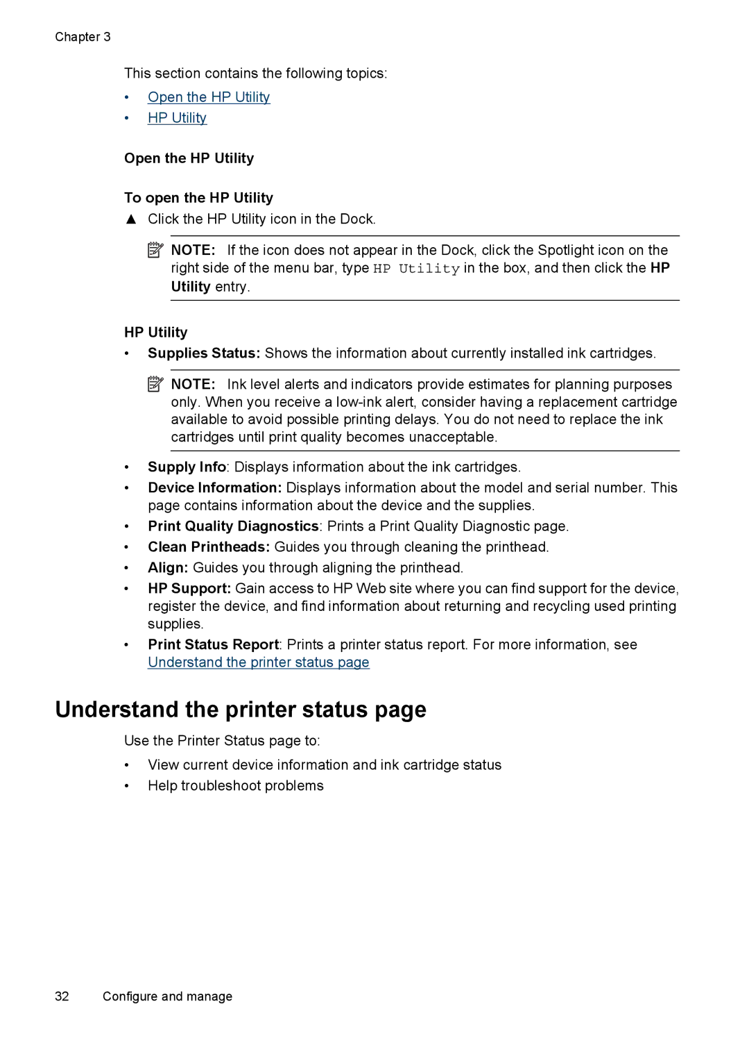 HP 7000 manual Understand the printer status, Open the HP Utility To open the HP Utility 