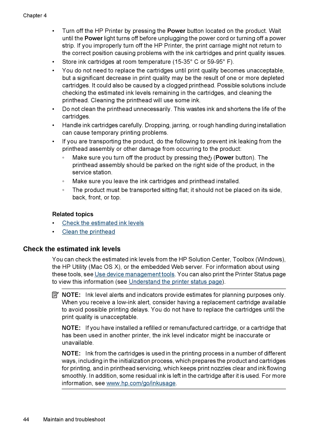 HP 7000 manual Check the estimated ink levels, Related topics 