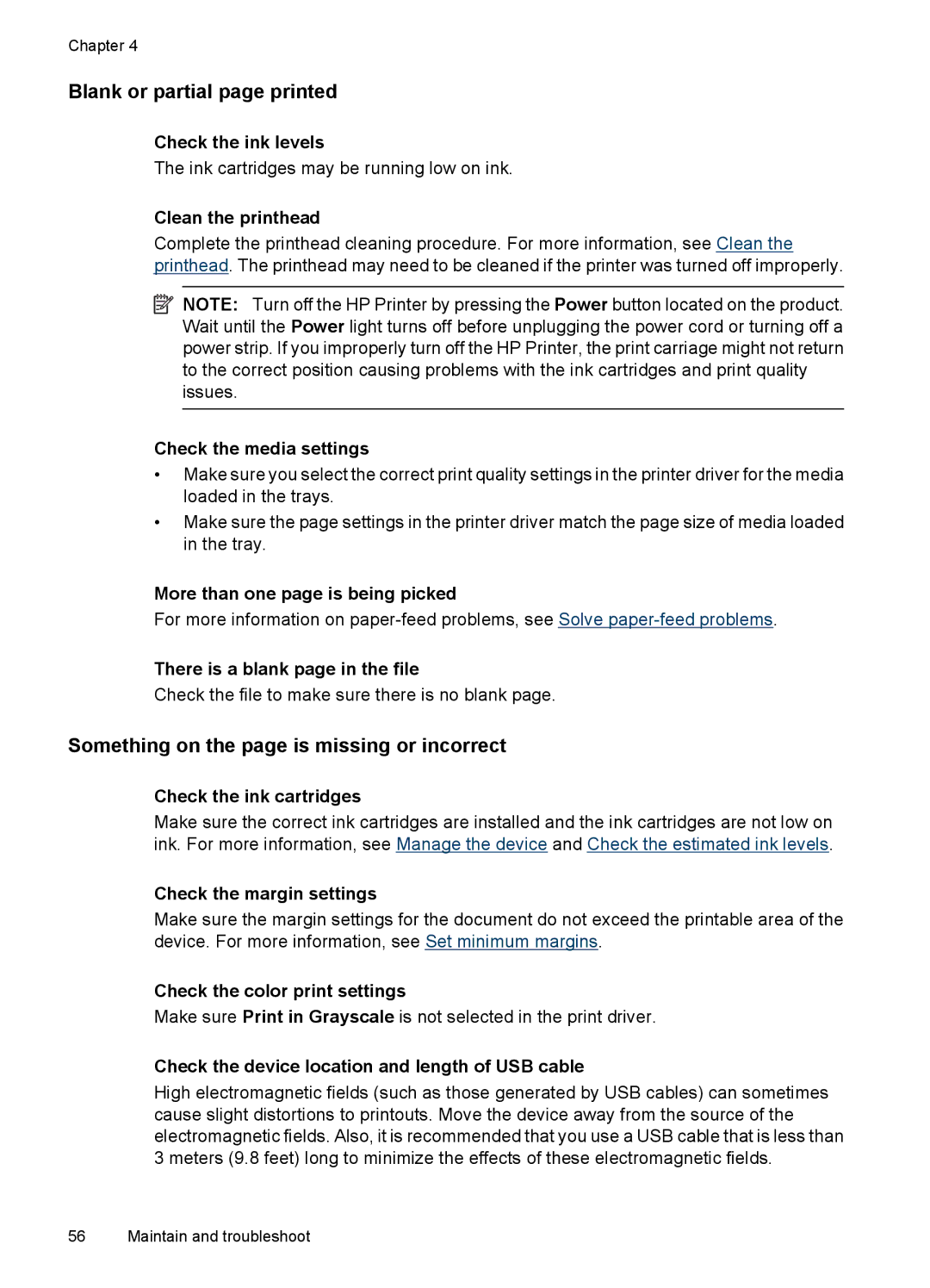 HP 7000 manual Blank or partial page printed, Something on the page is missing or incorrect 