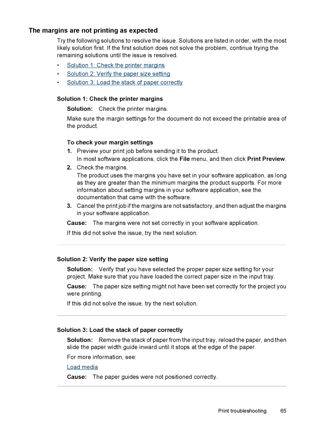 HP 7000 manual Margins are not printing as expected, Solution 1 Check the printer margins, To check your margin settings 