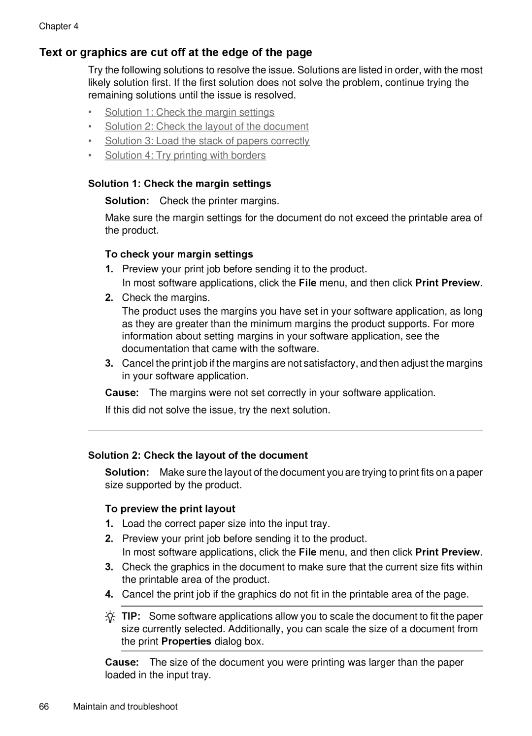 HP 7000 manual Text or graphics are cut off at the edge, Solution 1 Check the margin settings, To preview the print layout 