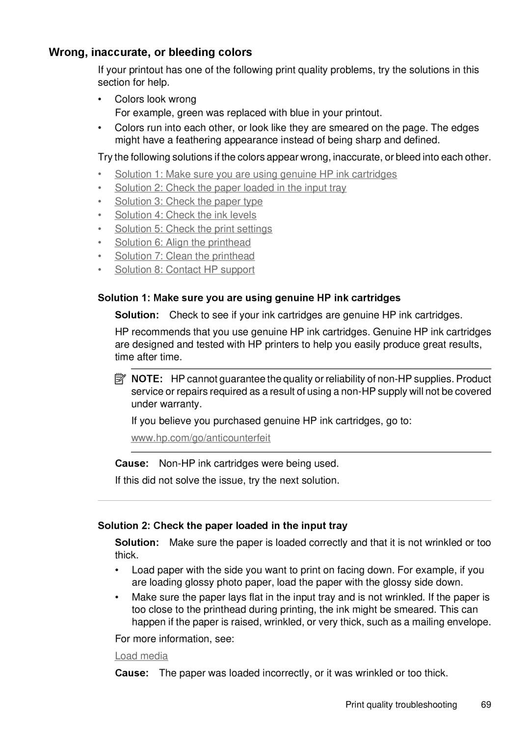 HP 7000 manual Wrong, inaccurate, or bleeding colors, Solution 2 Check the paper loaded in the input tray 