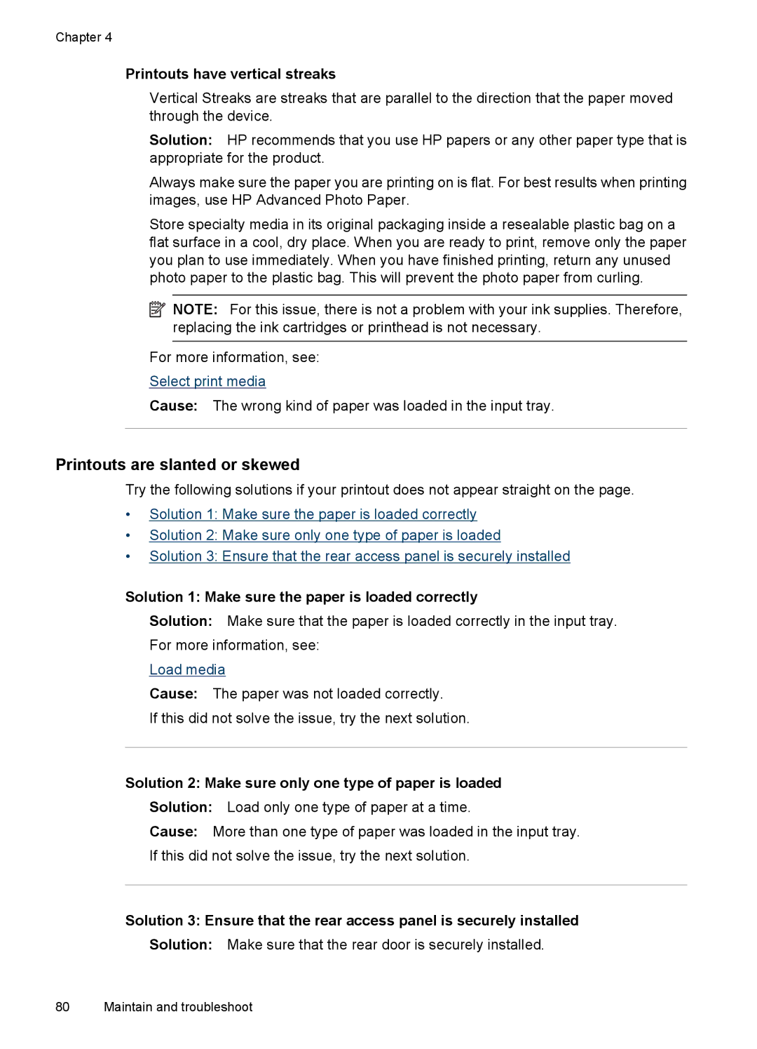 HP 7000 manual Printouts are slanted or skewed, Printouts have vertical streaks 