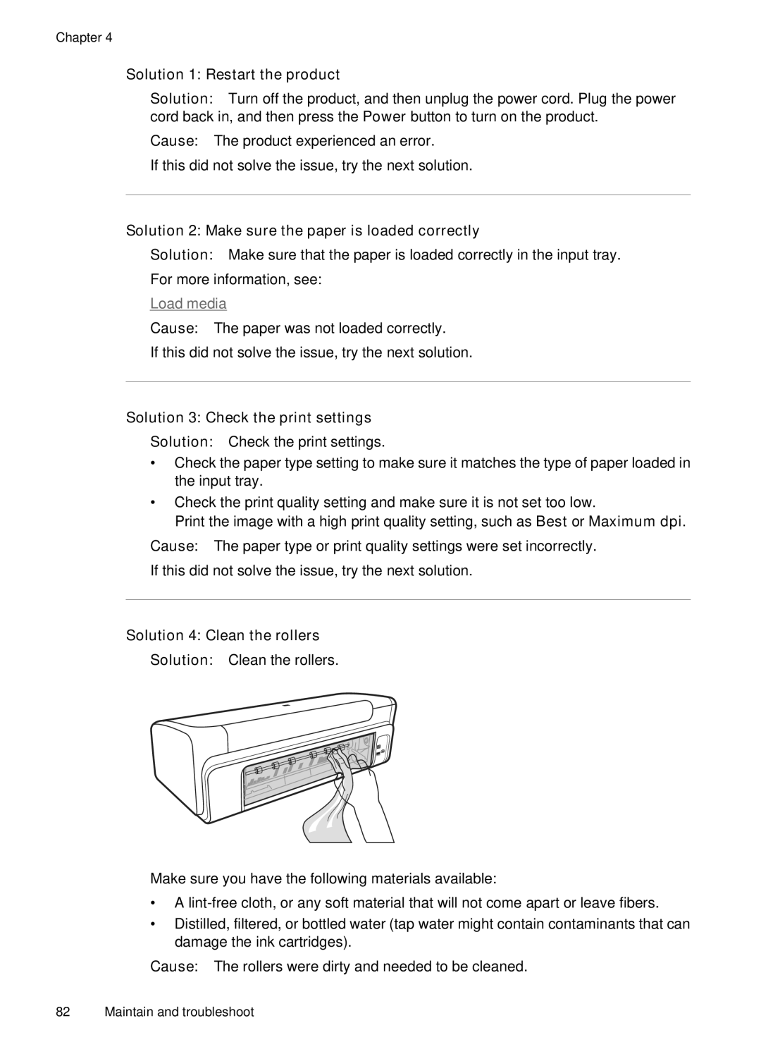 HP 7000 manual Solution 2 Make sure the paper is loaded correctly, Solution 4 Clean the rollers 