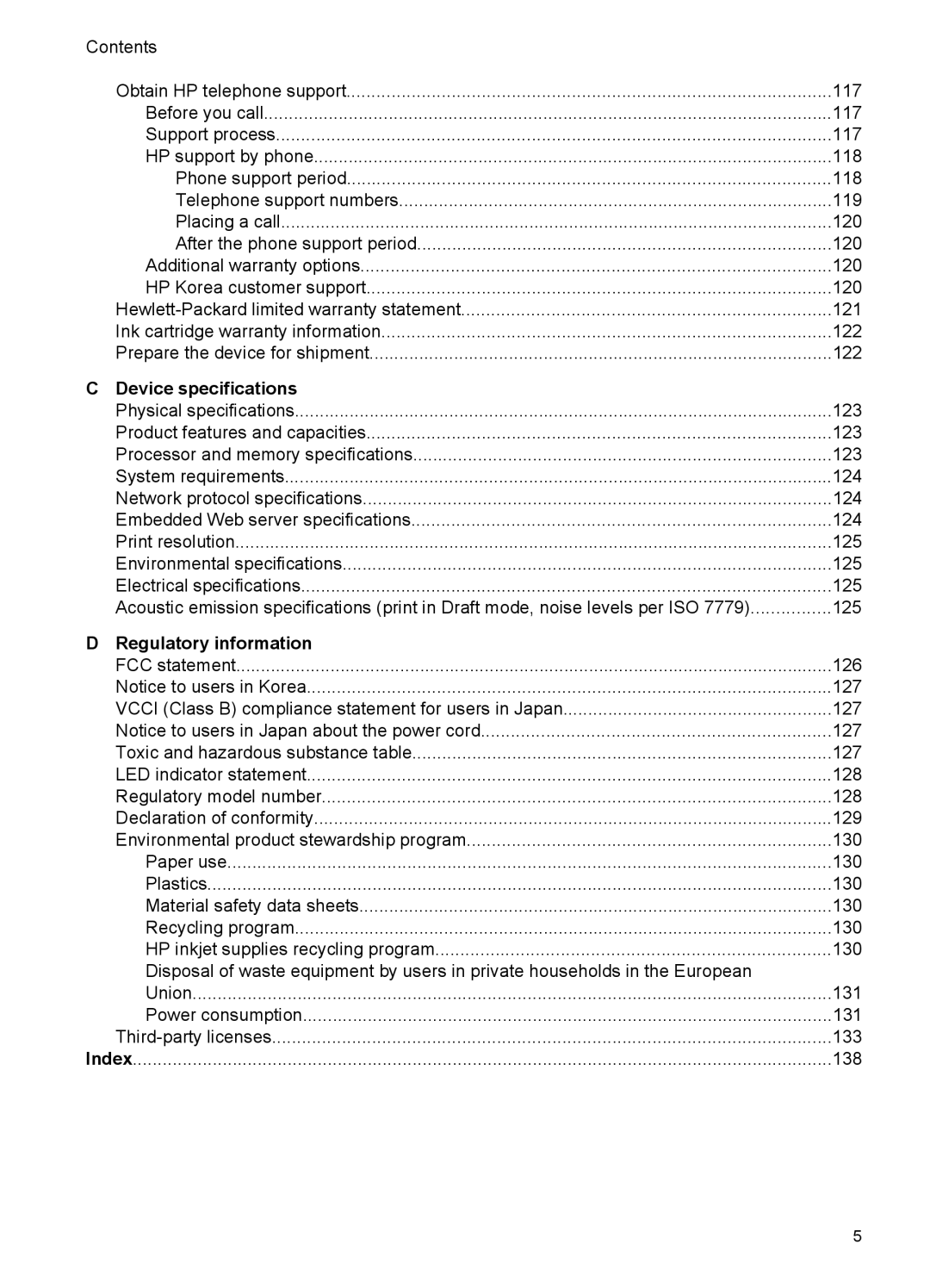 HP 7000 manual Device specifications, Regulatory information 