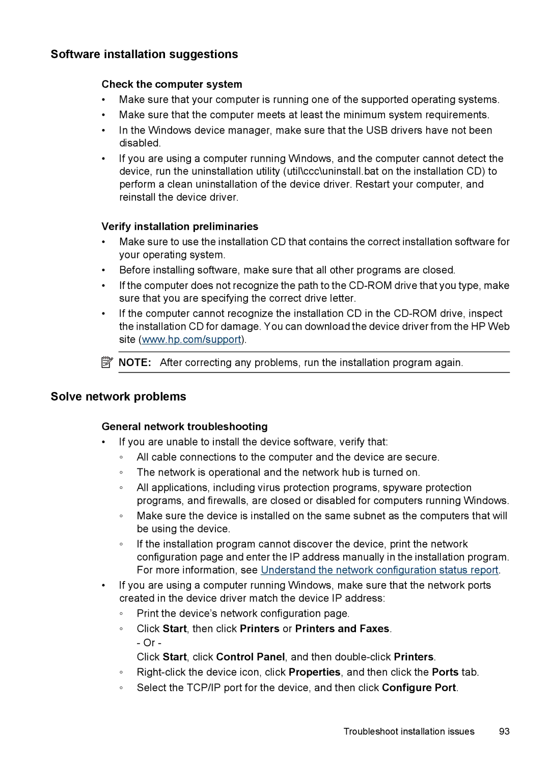 HP 7000 manual Software installation suggestions, Solve network problems, Check the computer system 