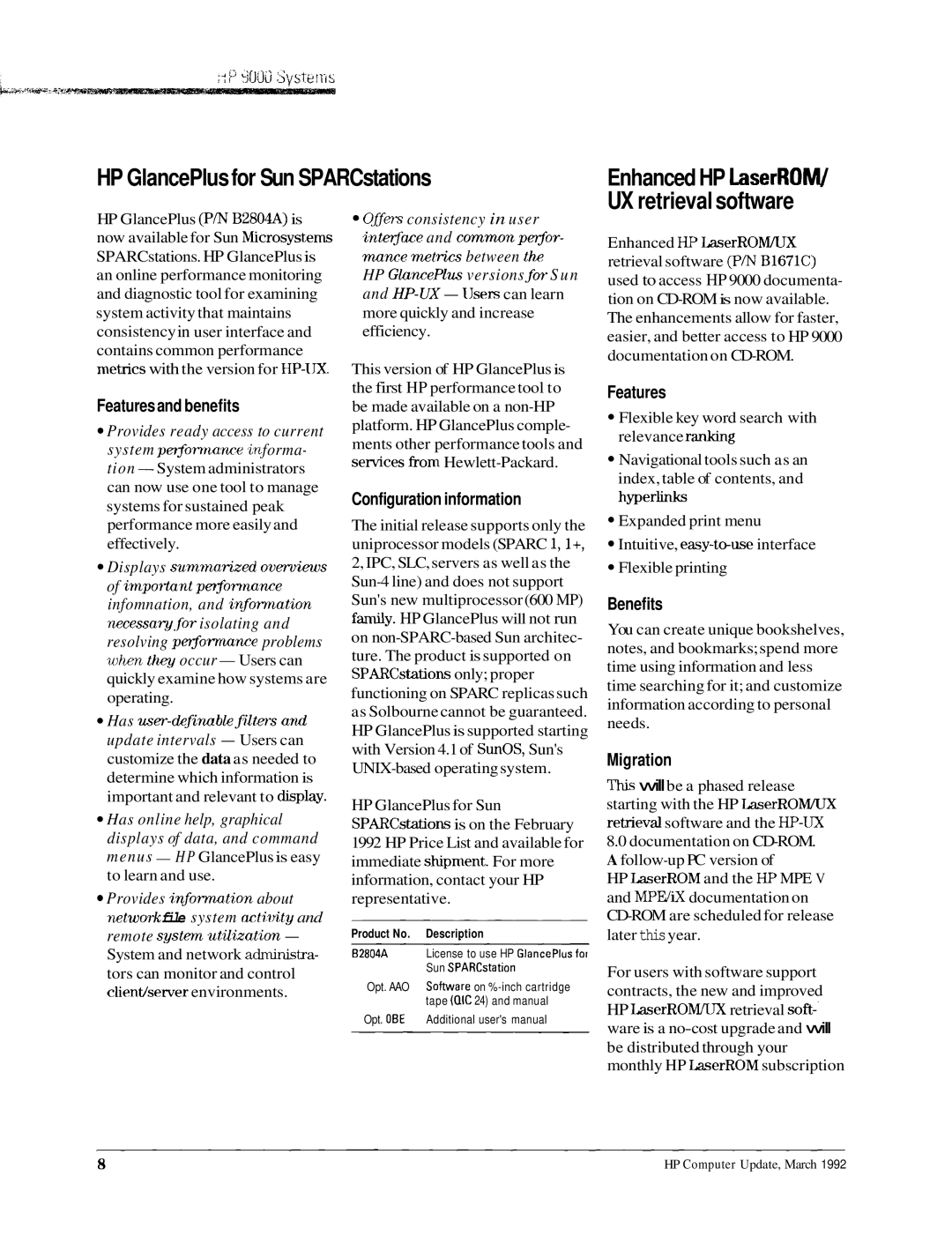 HP 700196, 700198 manual HP GlancePlus for Sun SPARCstations, Enhanced HP LaserROM/ UX retrieval software 