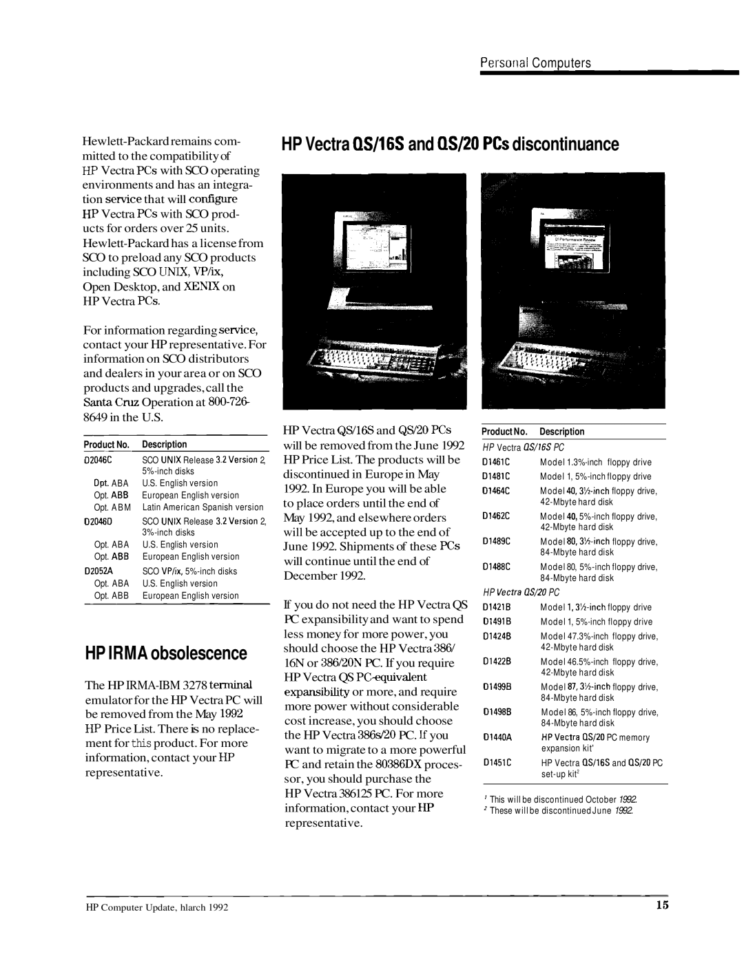 HP 700198, 700196 manual HP Vectra QS/16S and QS120 PCsdiscontinuance, Product No 