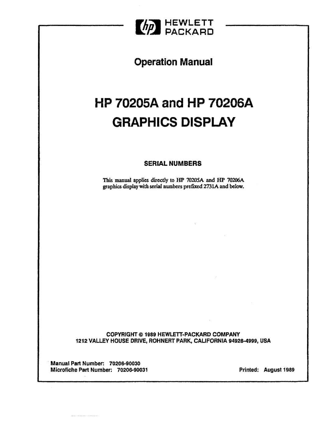 HP 70206A, 70205A manual 