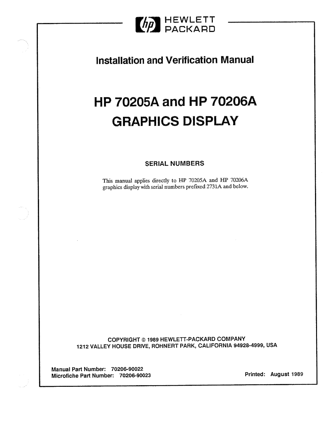 HP 70206A, 70205A manual 