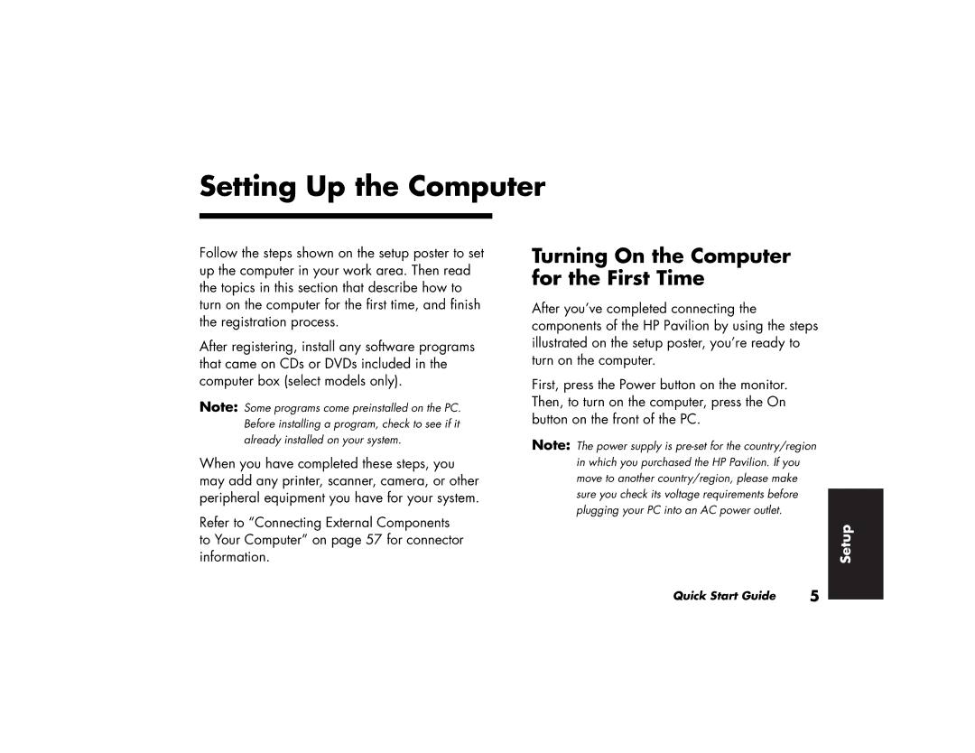 HP 753d (AP), 703k (AP), 743a (AP), 753k (AP), 522a (AP) Setting Up the Computer, Turning On the Computer for the First Time 