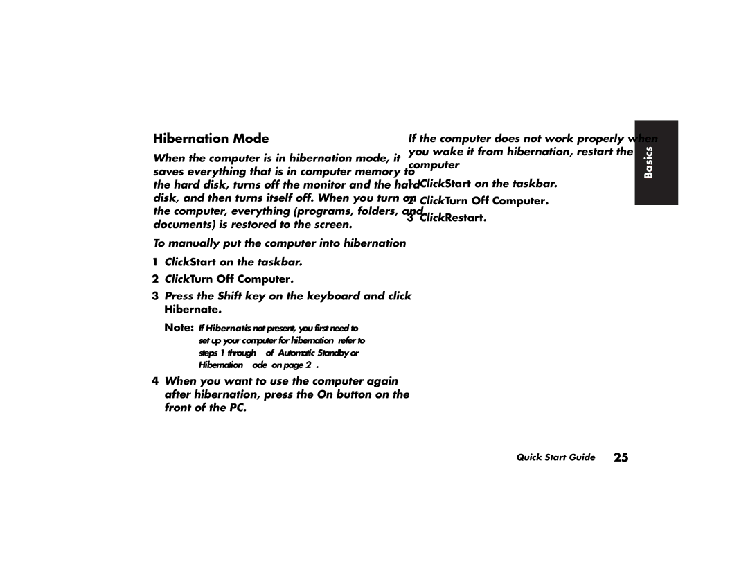 HP 503k (AP), 703k (AP), 743a (AP), 753k (AP), 753d (AP), 522a (AP), 503a (AP) manual Hibernation Mode, Click Turn Off Computer 