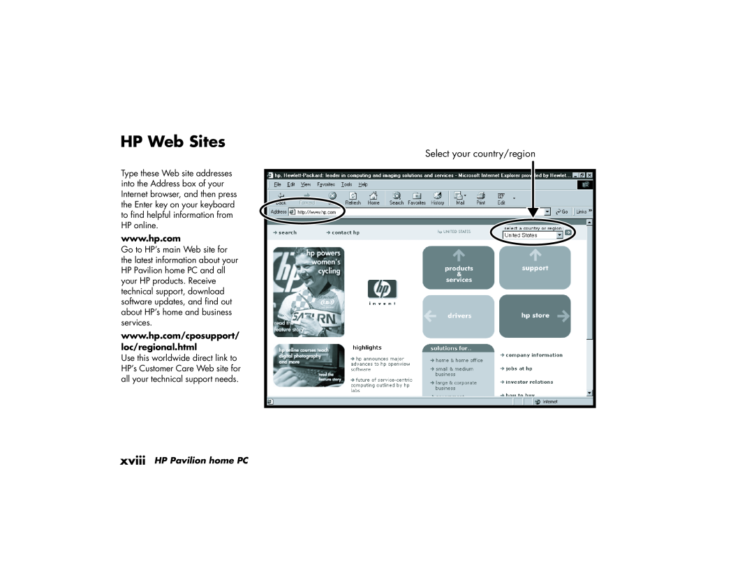 HP 743a (AP), 703k (AP), 753k (AP) HP Web Sites, Select your country/region, loc/regional.html, xviii HP Pavilion home PC 