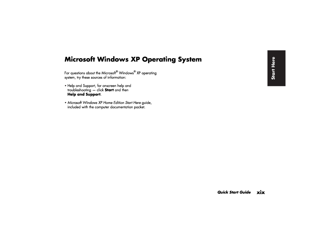 HP 753k (AP), 703k (AP), 743a (AP), 753d (AP), 522a (AP) Microsoft Windows XP Operating System, Start Here, Quick Start Guide 
