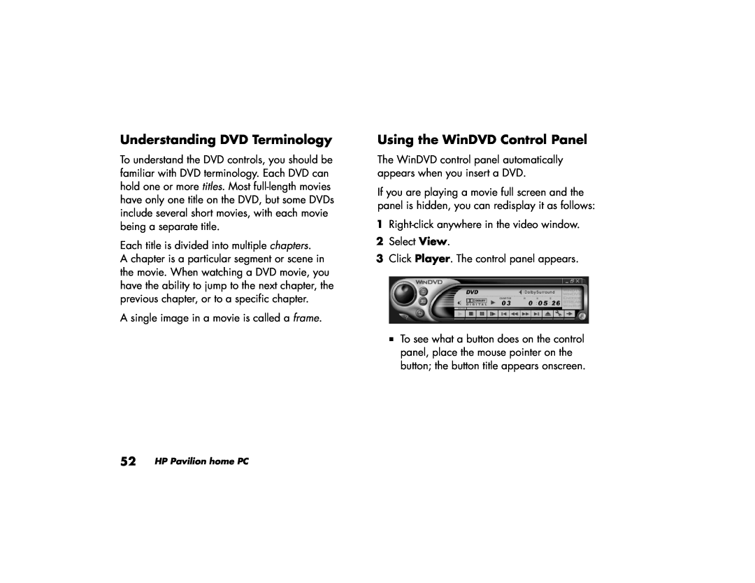 HP 503k (AP), 703k (AP), 743a (AP), 753k (AP), 753d (AP) manual Understanding DVD Terminology, Using the WinDVD Control Panel 