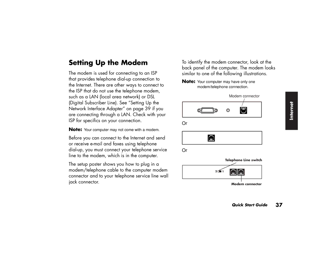 HP 704d (AP), 734d (AP), 544a (AP), 564a (AP), 744d (AP), 754d (AP), 774d (AP), 504a (AP), 514a (AP) manual Setting Up the Modem 